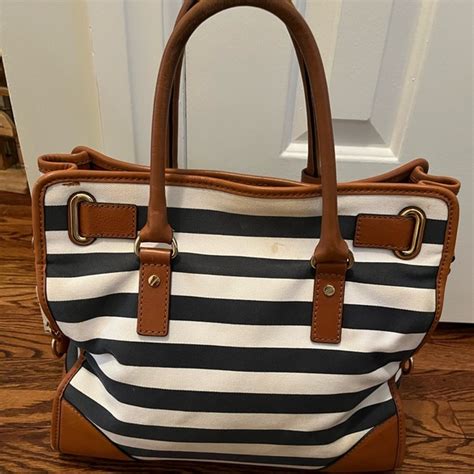 michael kors blue and white striped bag